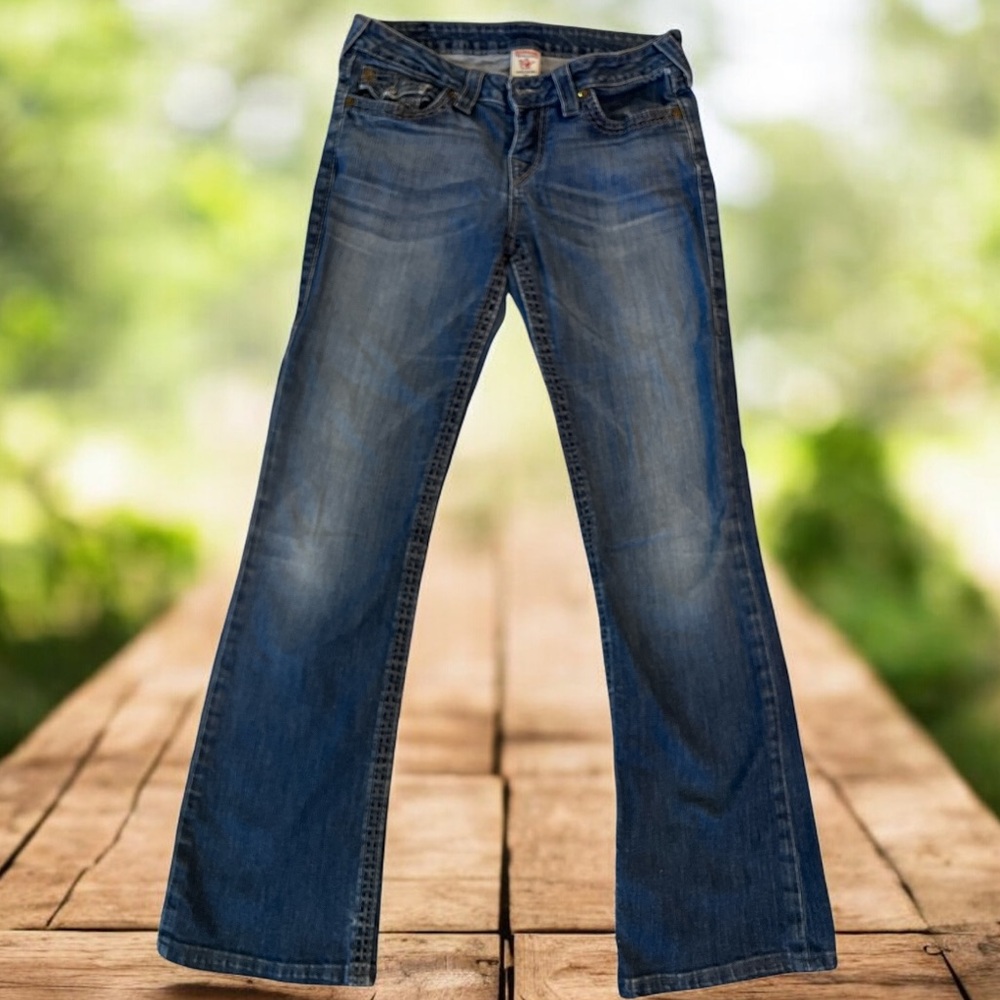 True Religion Bootcut Jeans Size 29 Made in USA‎ Flap Pocket Blue Denim